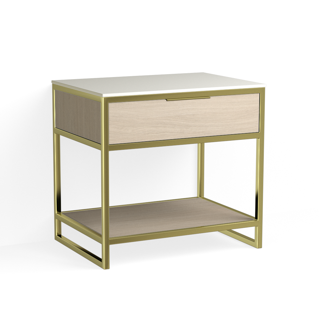 Winston Open NightstandSatin Brass and Cerused Oak The Furniture Guild