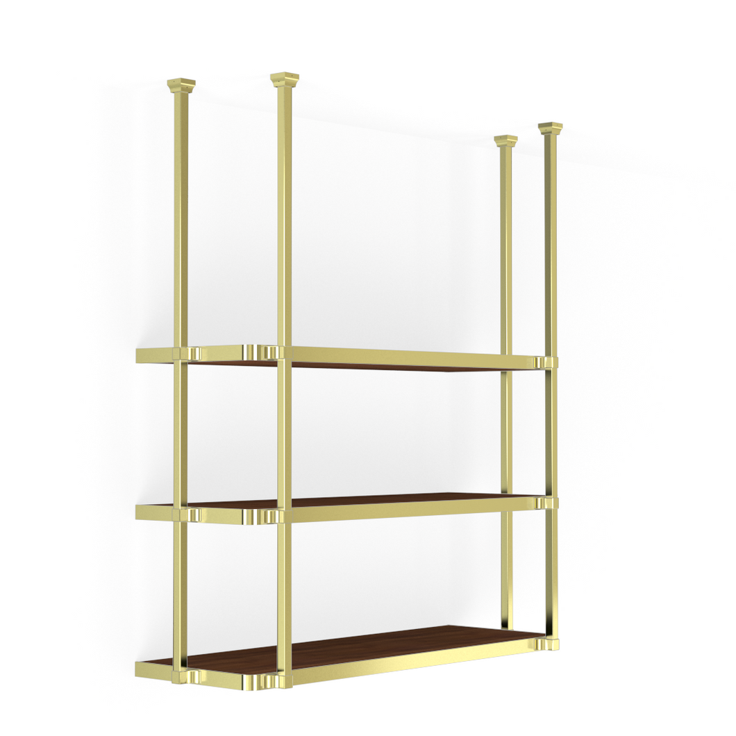 Kinley Shelving-Satin Brass and French Walnut