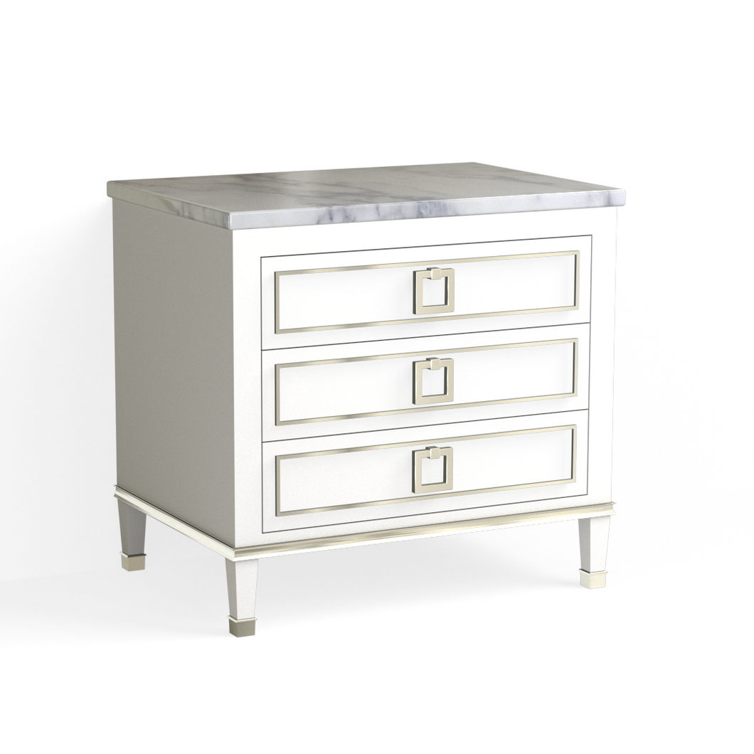 Henley Closed Nightstand-Polished Nickel and White