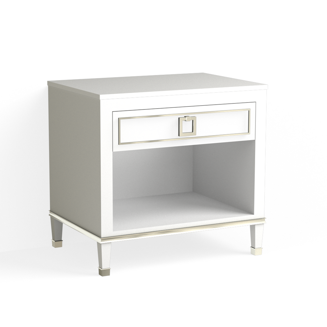 Henley Open Nightstand-Polished Nickel and White