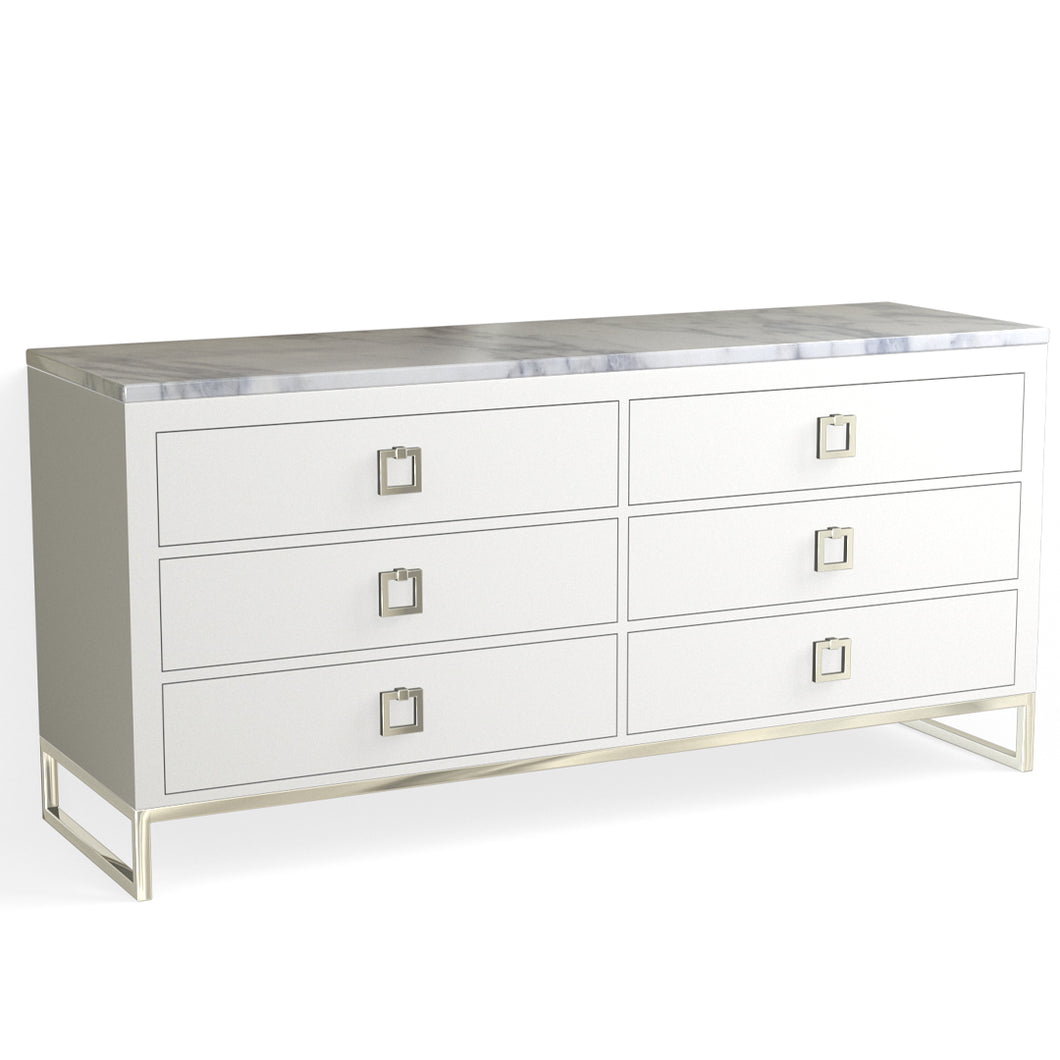 Edwin 6 Drawer Dresser-Polished Nickel and White
