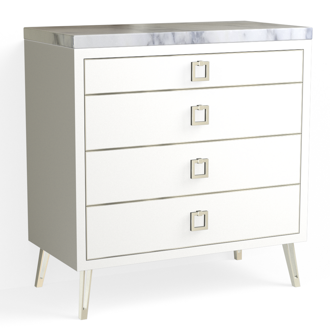 Josie 4 Drawer Dresser-Polished Nickel and White
