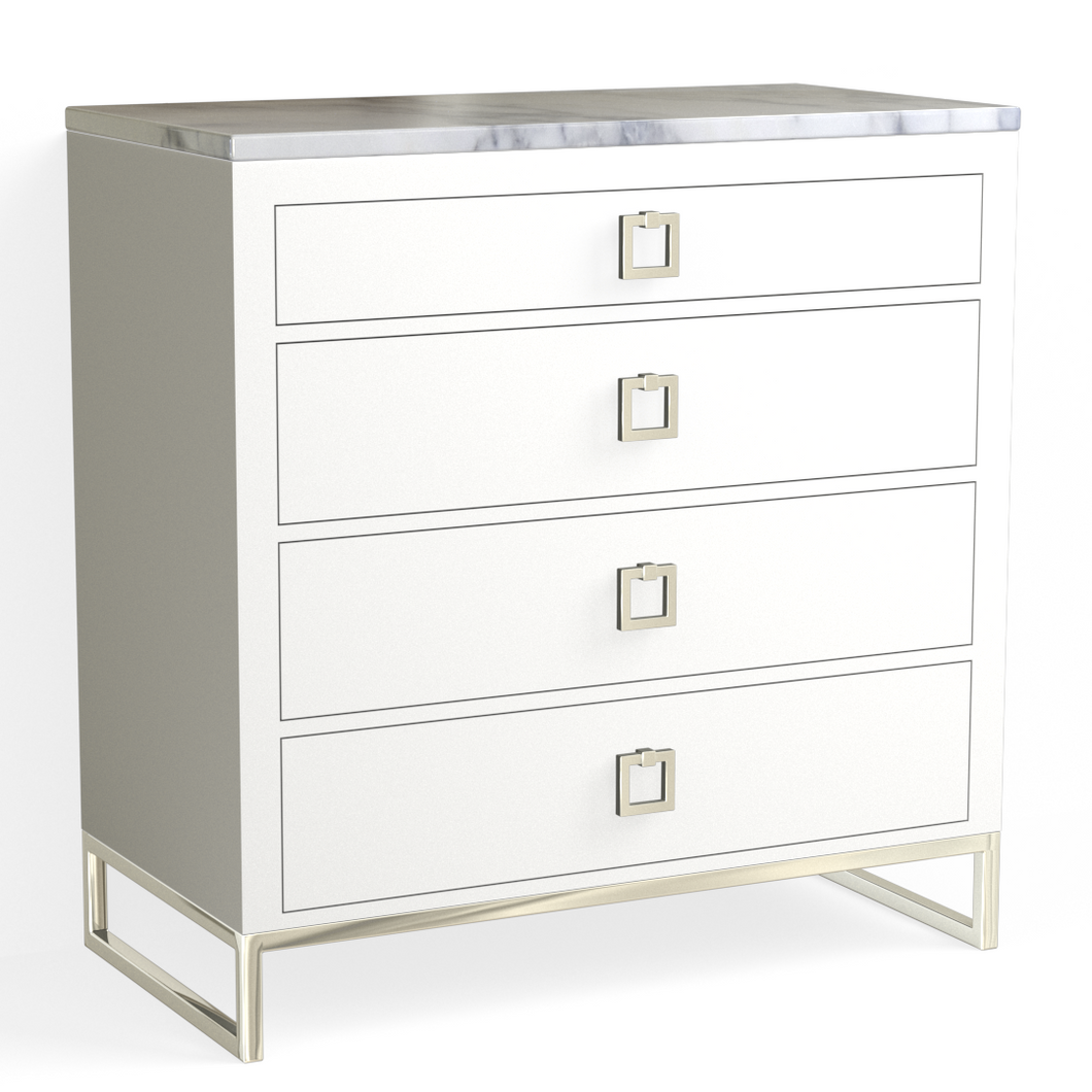 Edwin 4 Drawer Dresser-Polished Nickel and White
