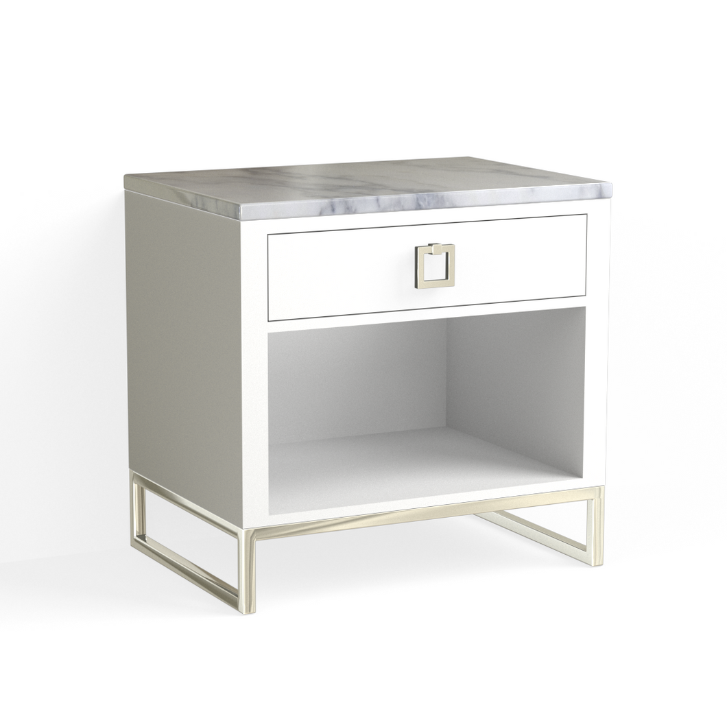 Edwin Open Nightstand-Polished Nickel and White
