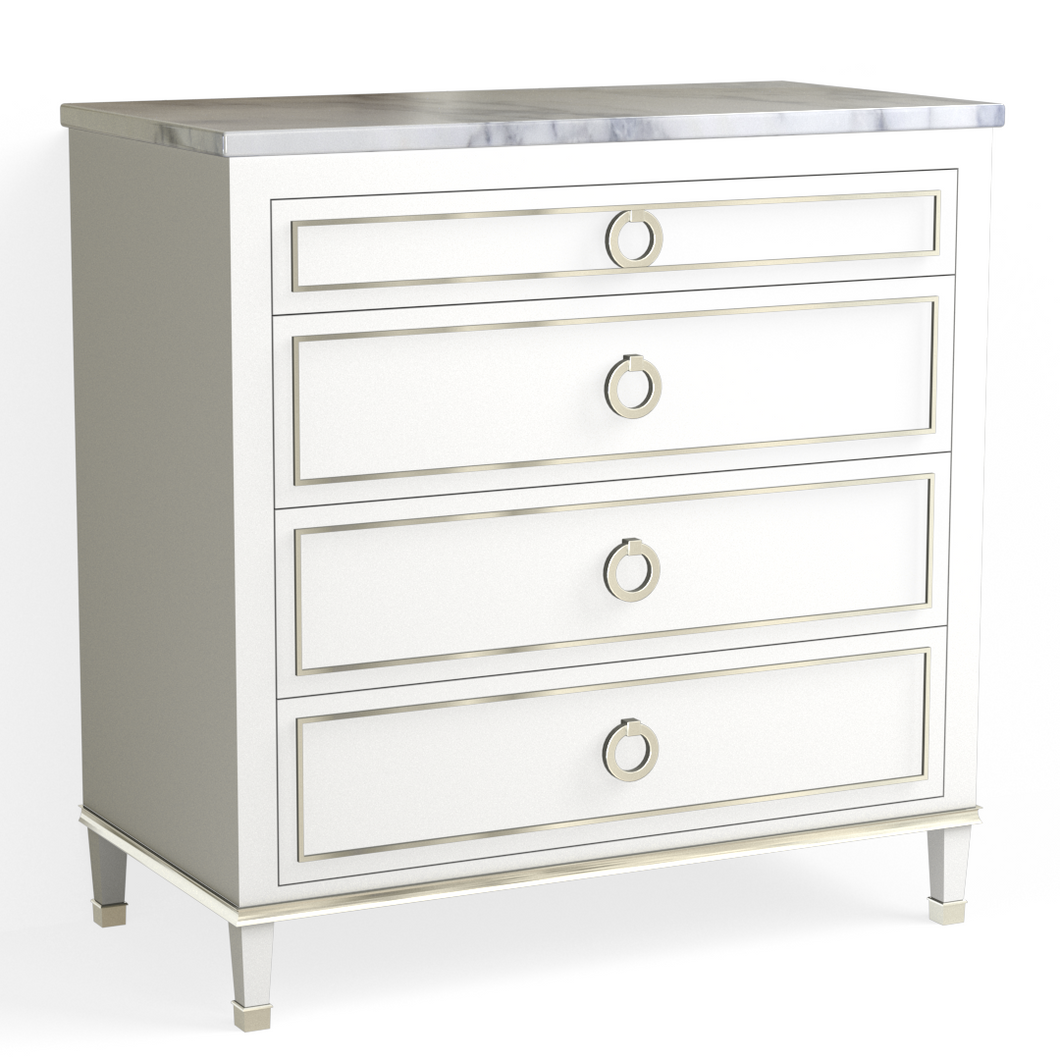 Henley 4 Drawer Dresser-Polished Nickel and White