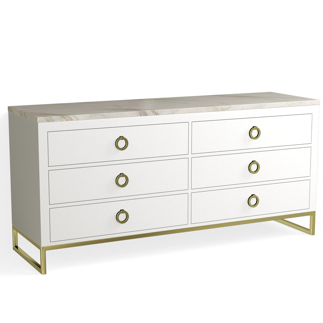 Edwin 6 Drawer Dresser-Satin Brass and White