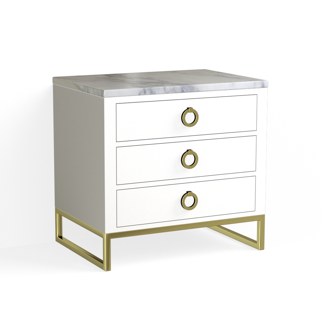 Edwin Closed Nightstand-Satin Brass and White