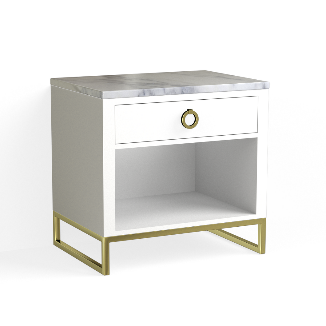Edwin Open Nightstand-Satin Brass and White