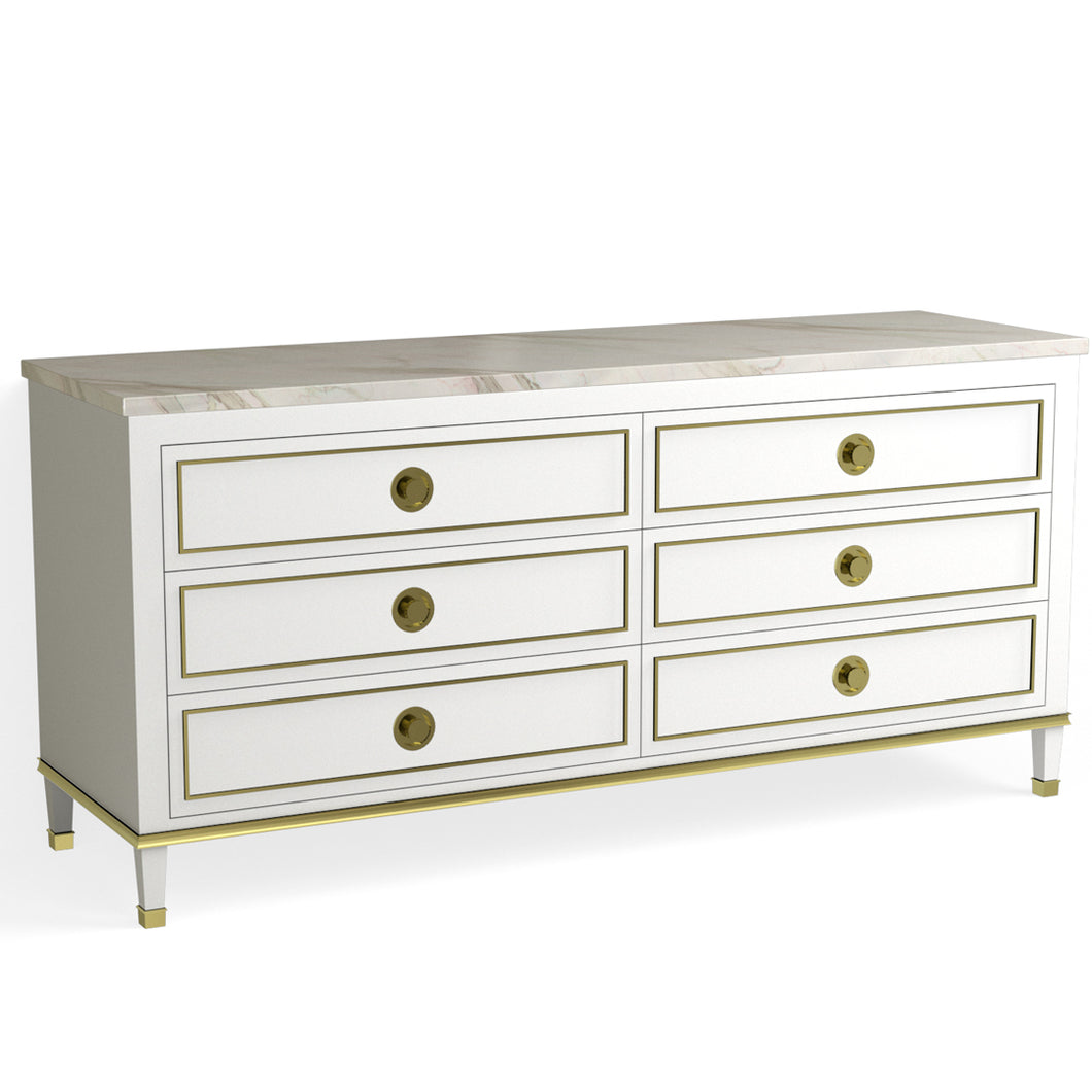Henley 6 Drawer Dresser-Satin Brass and White