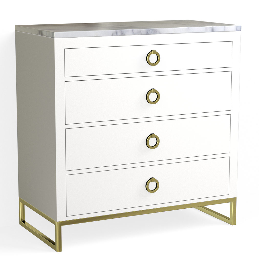 Edwin 4 Drawer Dresser-Satin Brass and White