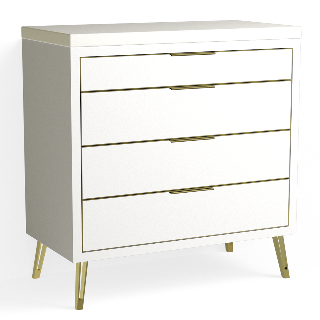 Josie 4 Drawer Dresser-Satin Brass and White