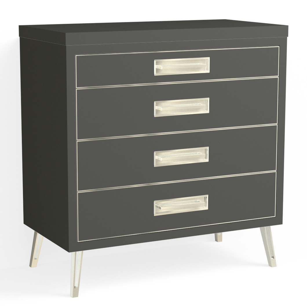 Josie 4 Drawer Dresser-Polished Nickel and Harbor Grey