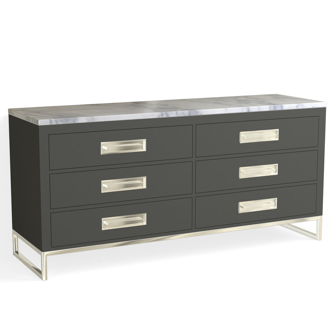 Edwin 6 Drawer Dresser-Polished Nickel and Harbor Grey
