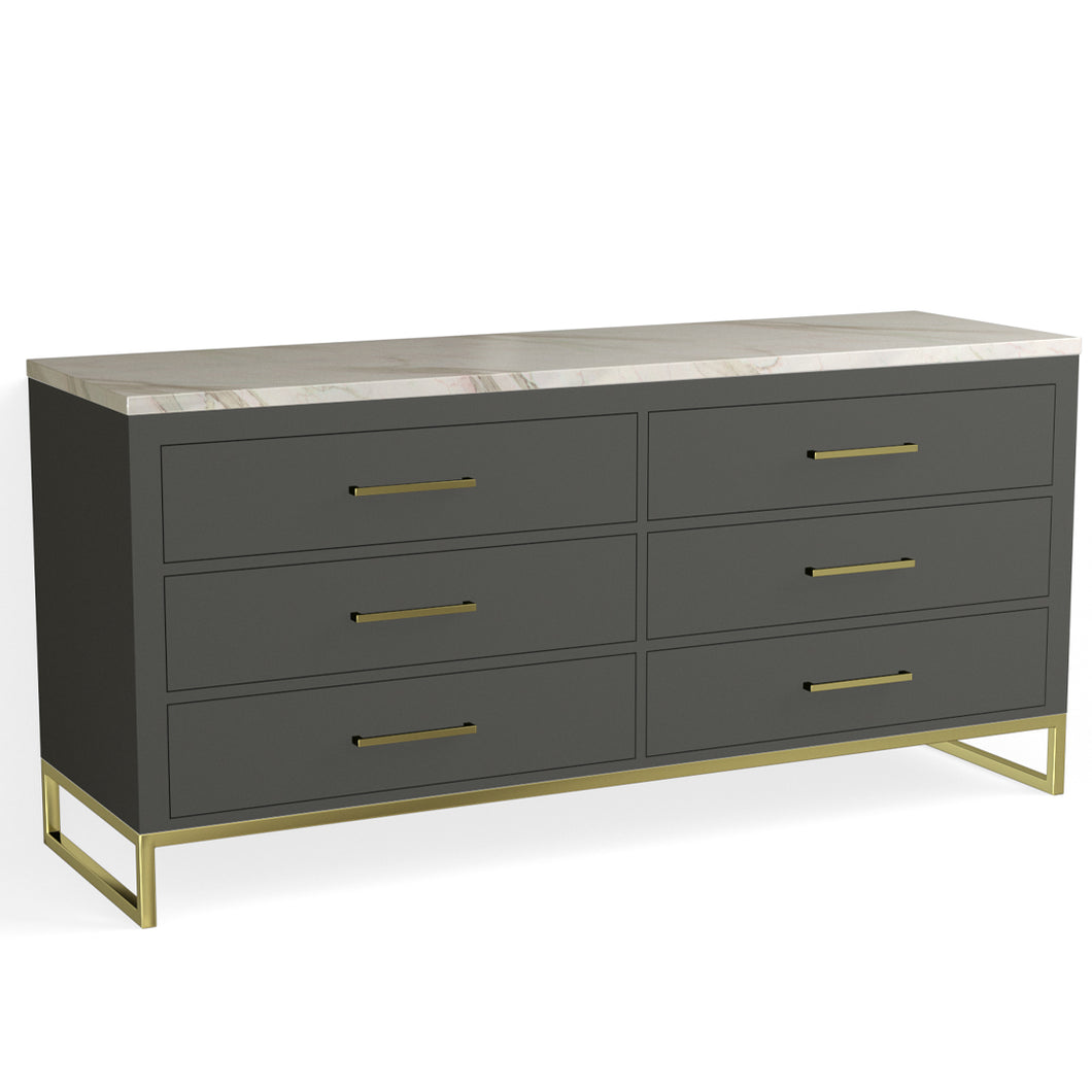 Edwin 6 Drawer Dresser-Satin Brass and Harbor Grey
