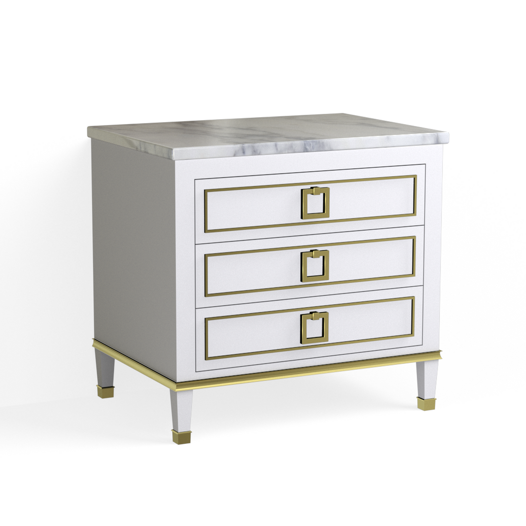 Henley Closed Nightstand-Satin Brass and Silverstream