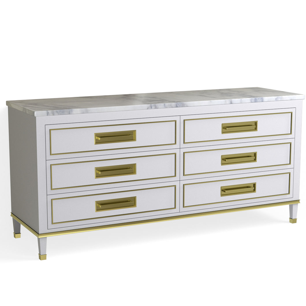 Henley 6 Drawer Dresser-Satin Brass and Silverstream