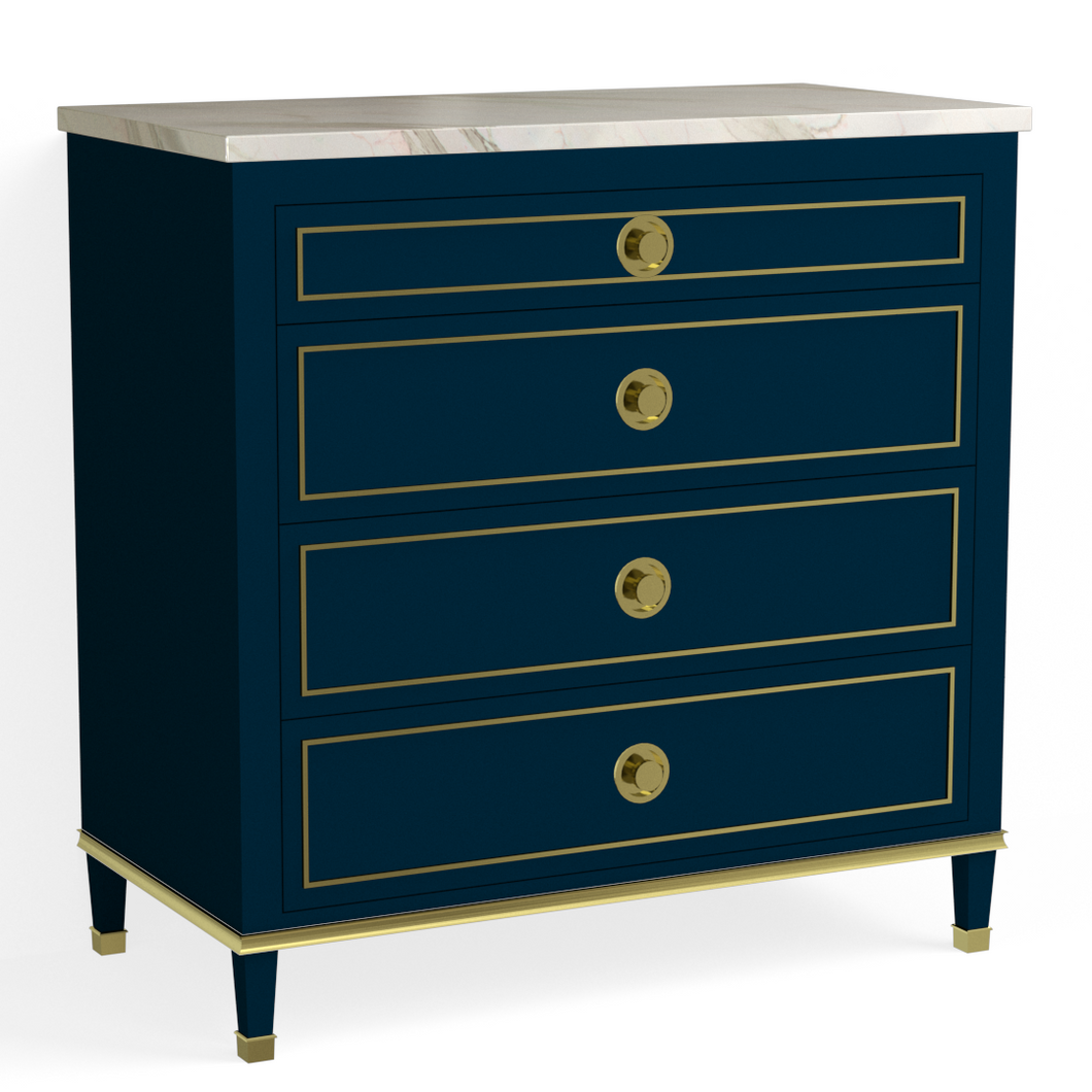 Henley 4 Drawer Dresser-Satin Brass and Navy Blue