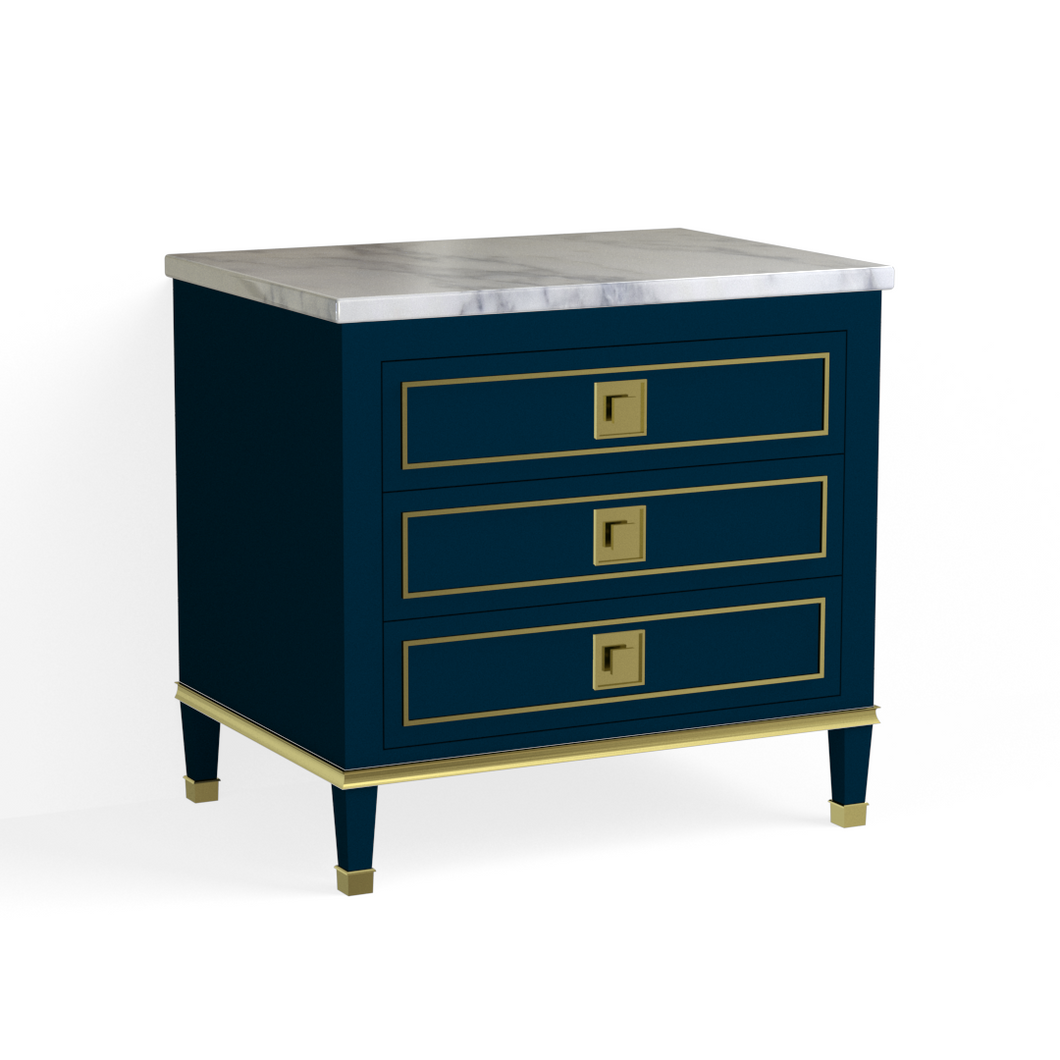 Henley Closed Nightstand-Satin Brass and Navy Blue