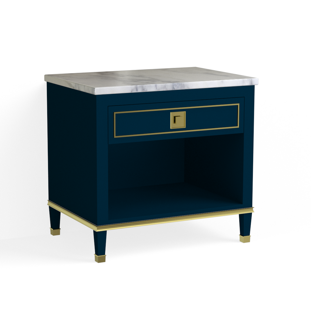 Henley Open Nightstand-Satin Brass and Navy Blue