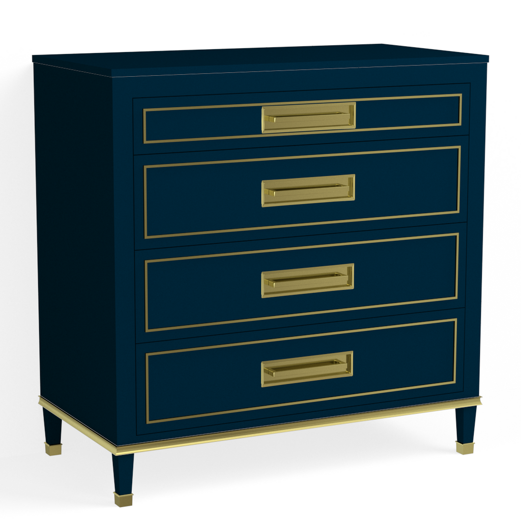 Henley 4 Drawer Dresser-Satin Brass and Navy Blue