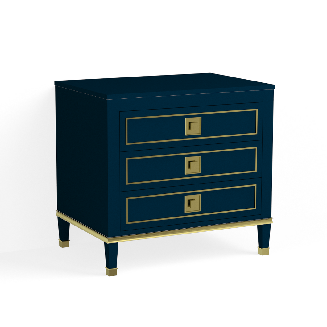 Henley Closed Nightstand-Satin Brass and Navy Blue