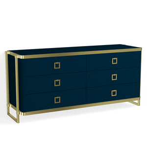 Lucas 6 Drawer Dresser-Satin Brass and Navy Blue – The Furniture Guild