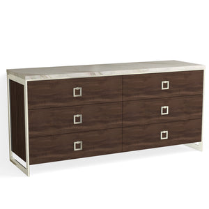 Alton 6 Drawer Dresser-Polished Nickel and English Walnut
