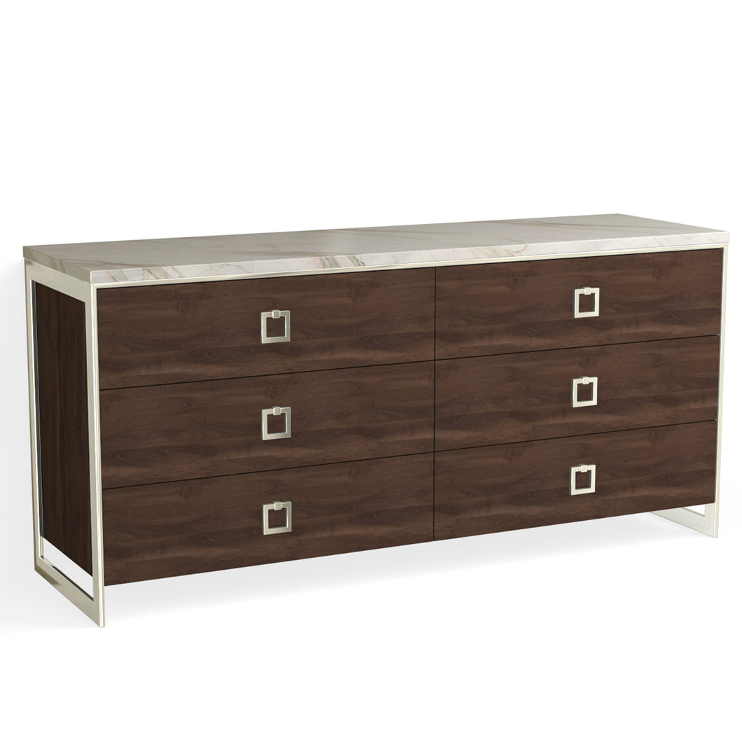Alton 6 Drawer Dresser-Polished Nickel and English Walnut