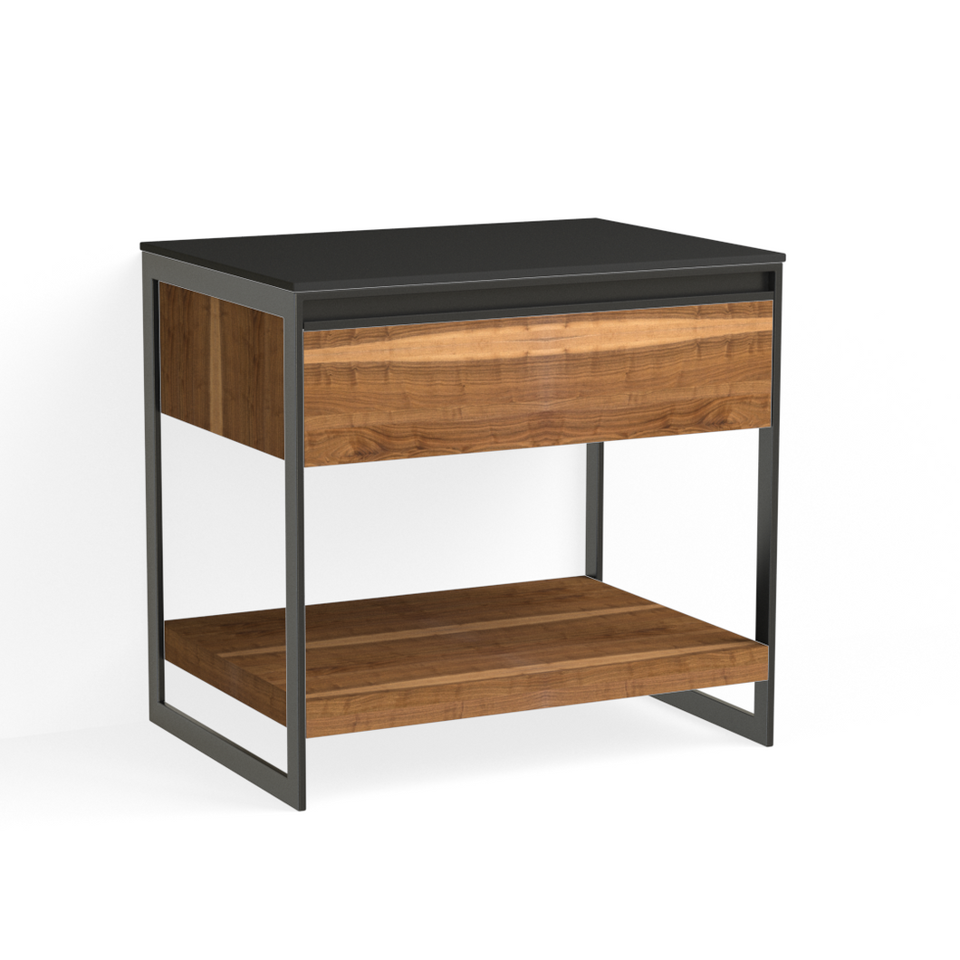 Avento Open Nightstand-Matte Black and Natural Walnut
