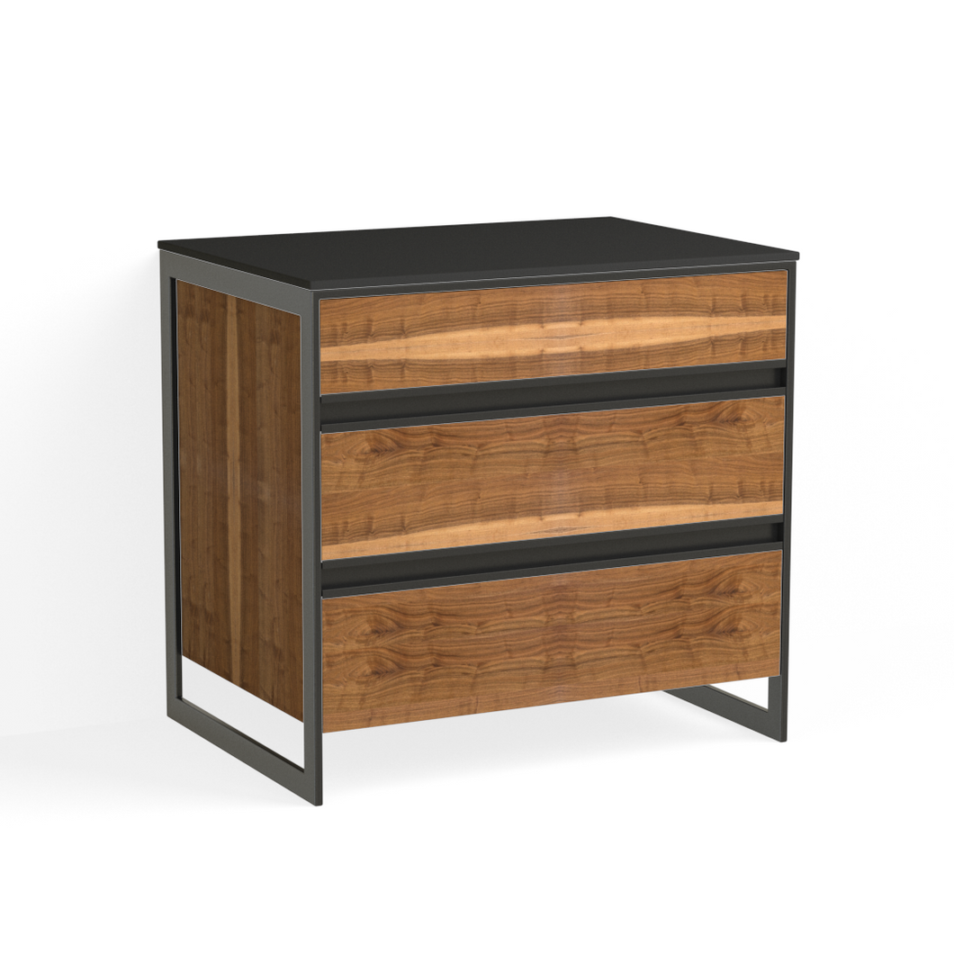Avento Closed Nightstand-Matte Black and Natural Walnut