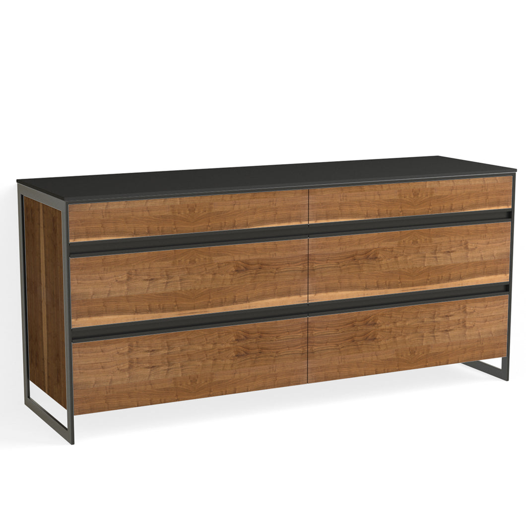 Avento 6 Drawer Dresser-Matte Black and Natural Walnut