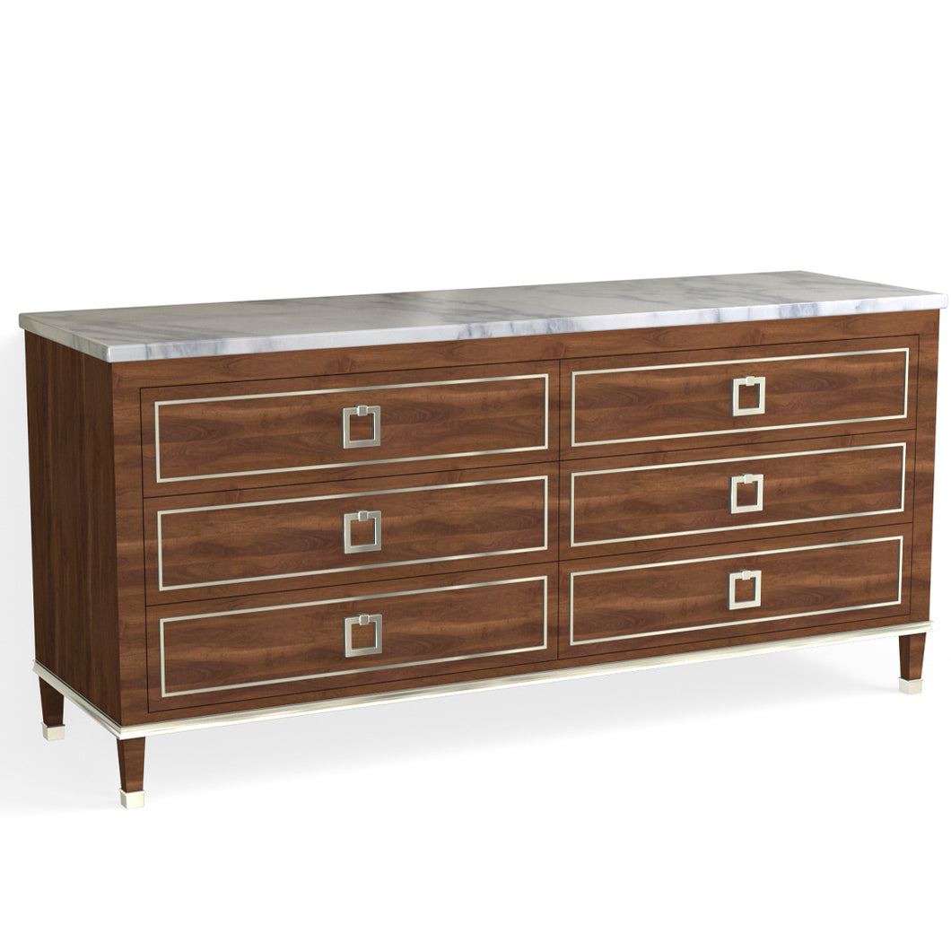 Henley 6 Drawer Dresser-Polished Nickel and French Walnut