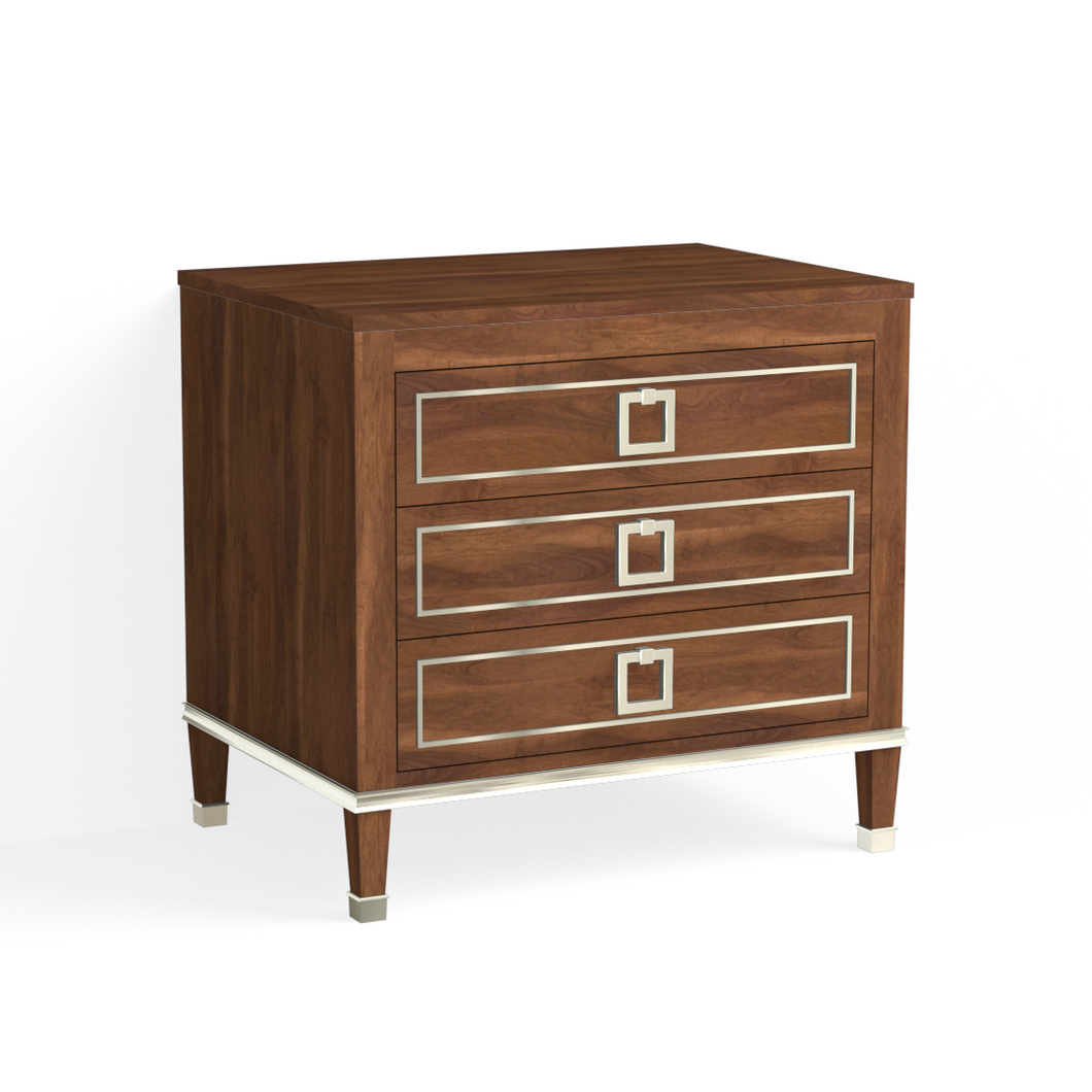 Henley Closed Nightstand-Polished Nickel and French Walnut