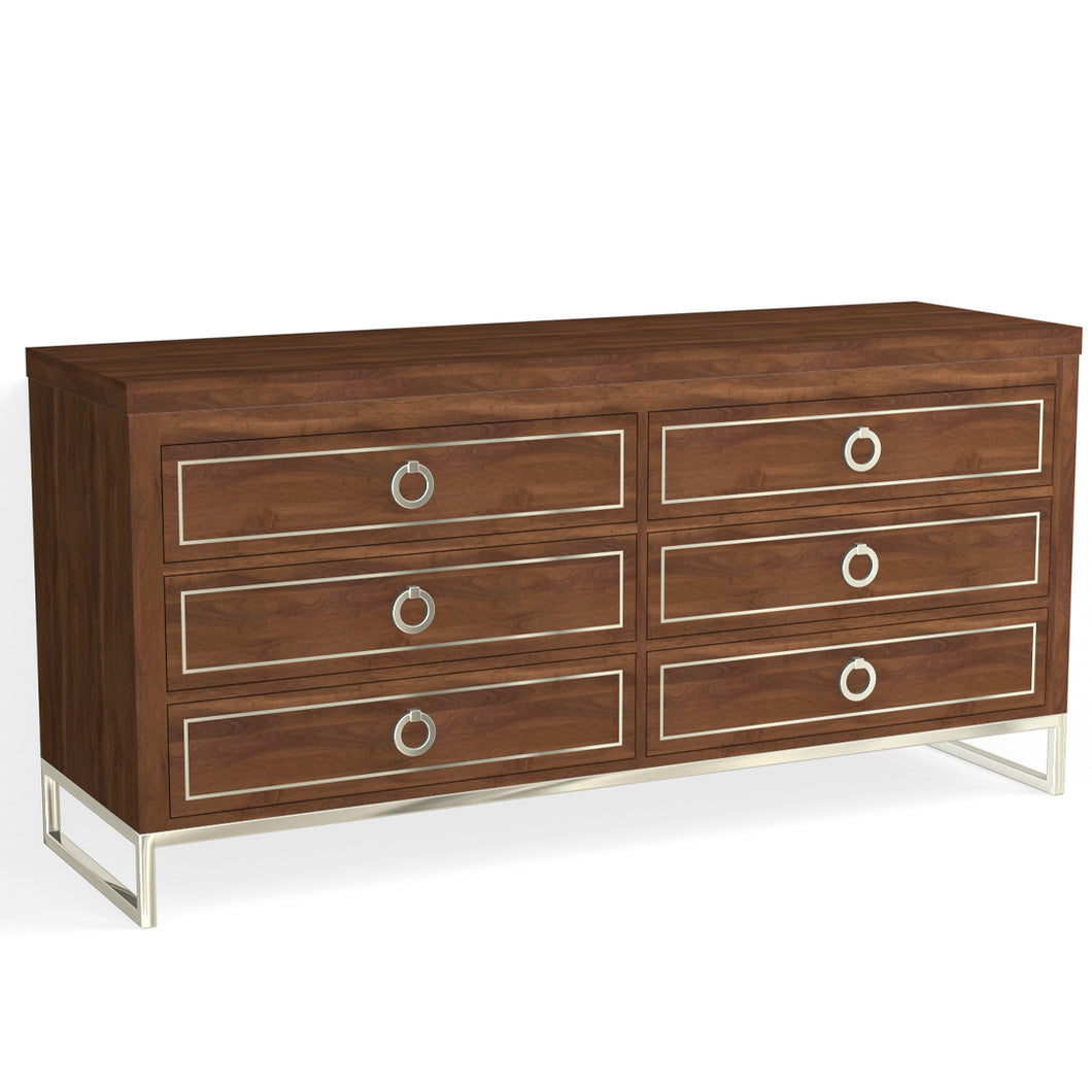Edwin 6 Drawer Dresser-Polished Nickel and French Walnut