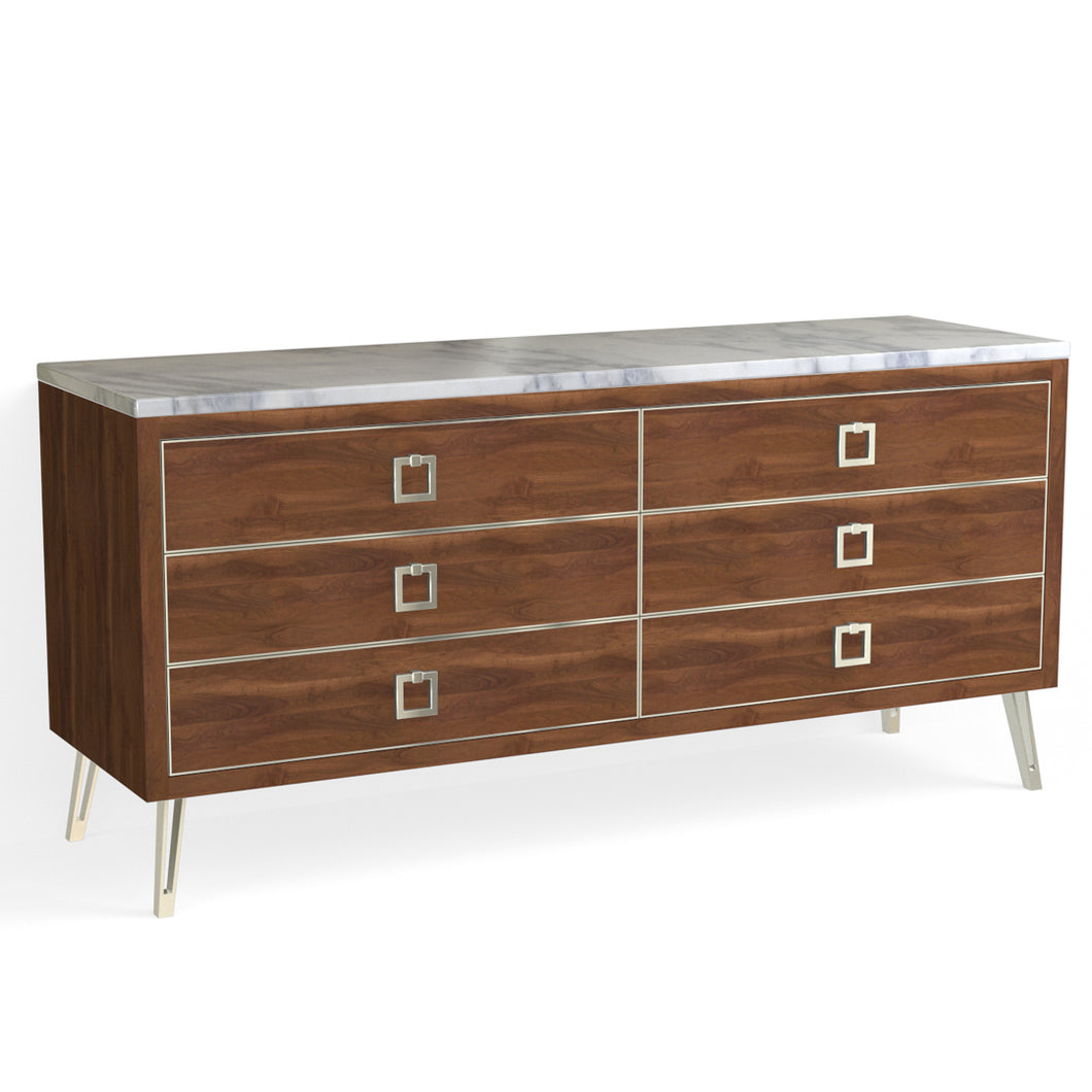 Josie 6 Drawer Dresser-Polished Nickel and French Walnut