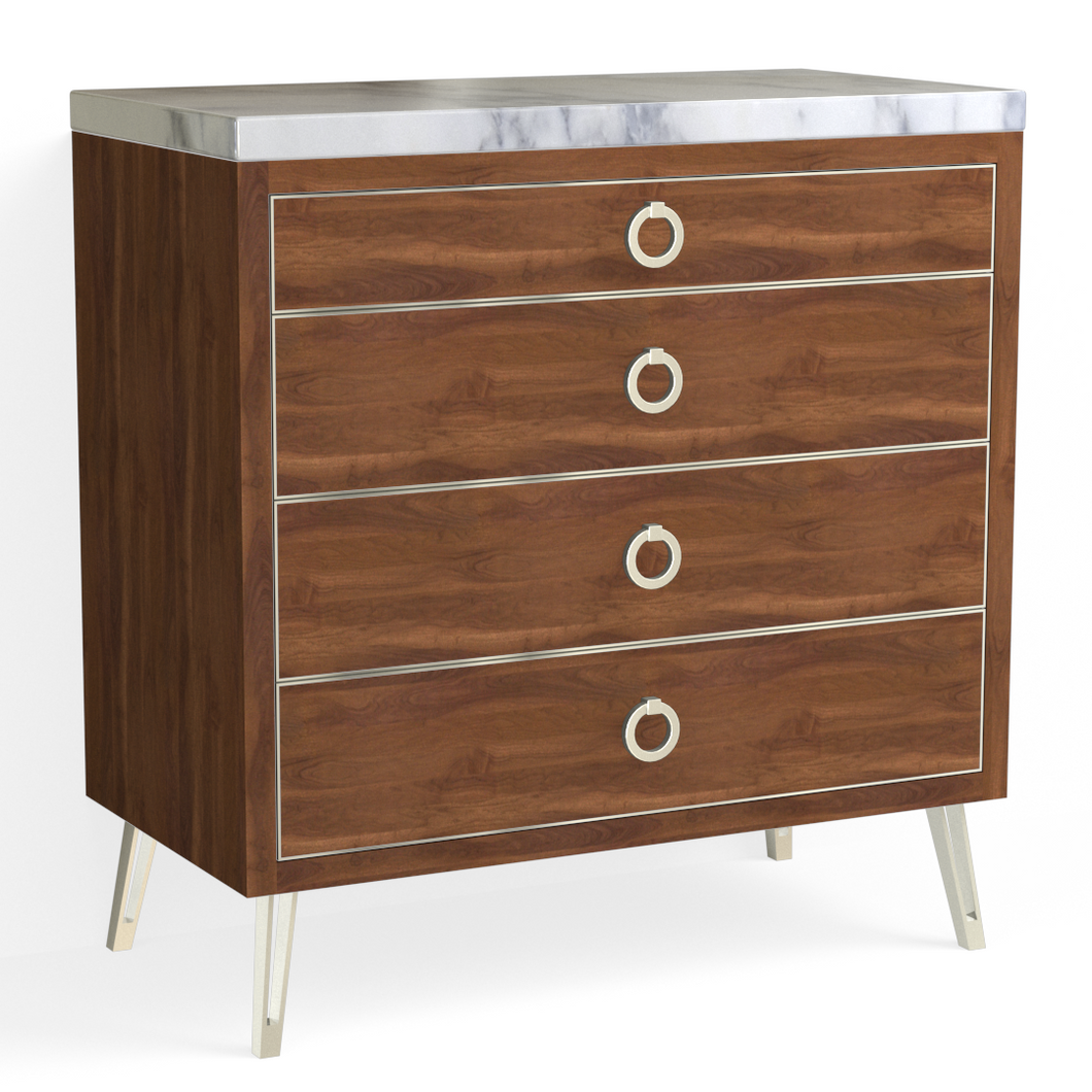 Josie 4 Drawer Dresser-Polished Nickel and French Walnut