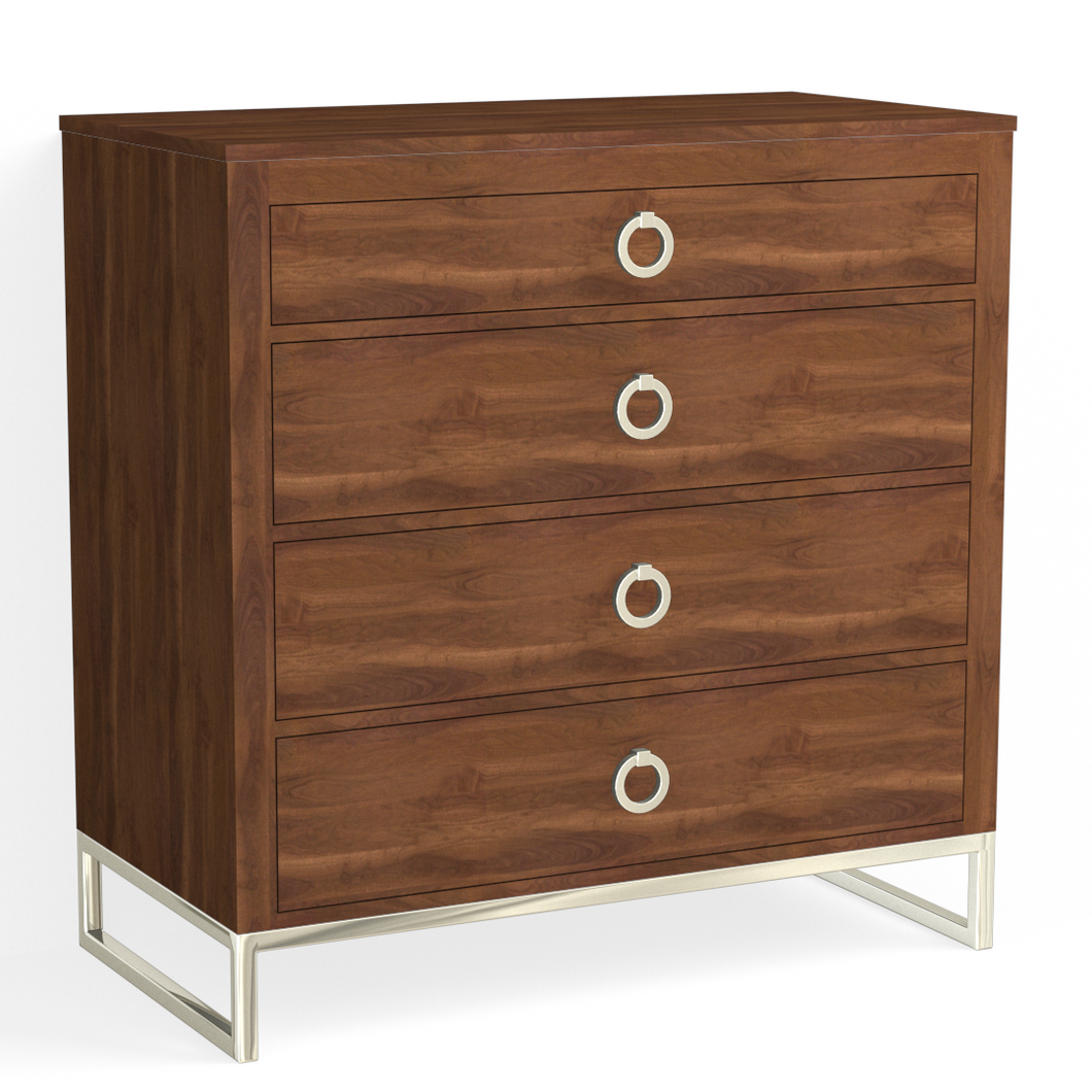 Edwin 4 Drawer Dresser-Polished Nickel and French Walnut
