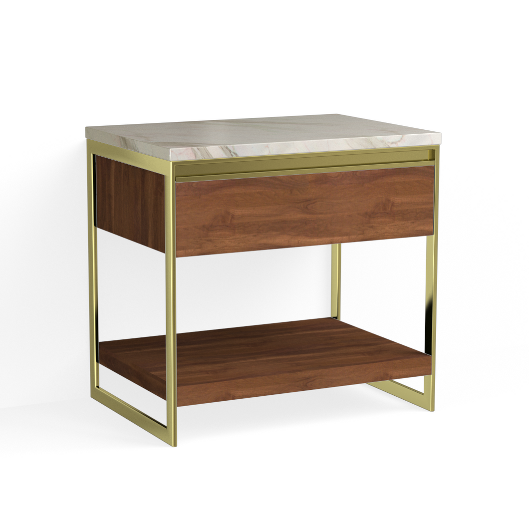 Avento Open Nightstand-Satin Brass and French Walnut