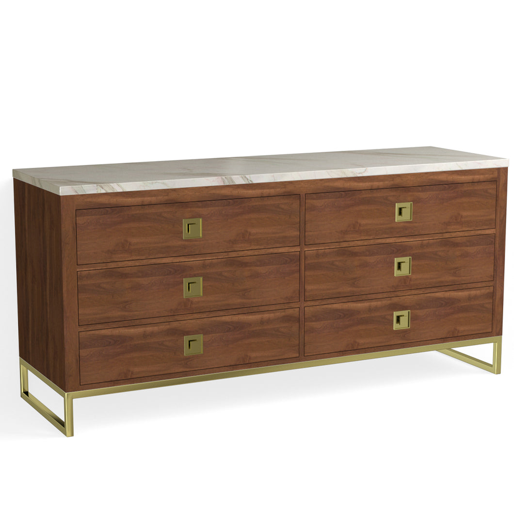 Edwin 6 Drawer Dresser-Satin Brass and French Walnut