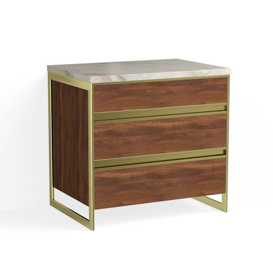 Avento Closed Nightstand-Satin Brass and French Walnut