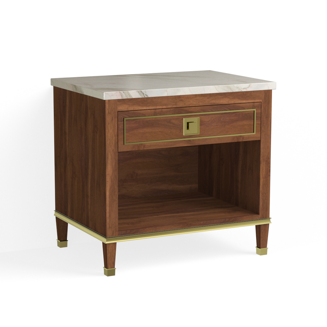 Henley Open Nightstand-Satin Brass and French Walnut