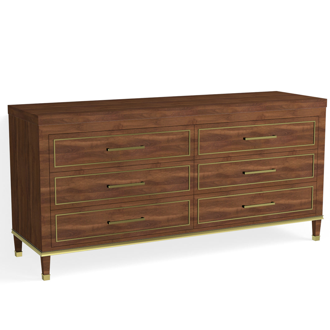 Henley 6 Drawer Dresser-Satin Brass and French Walnut