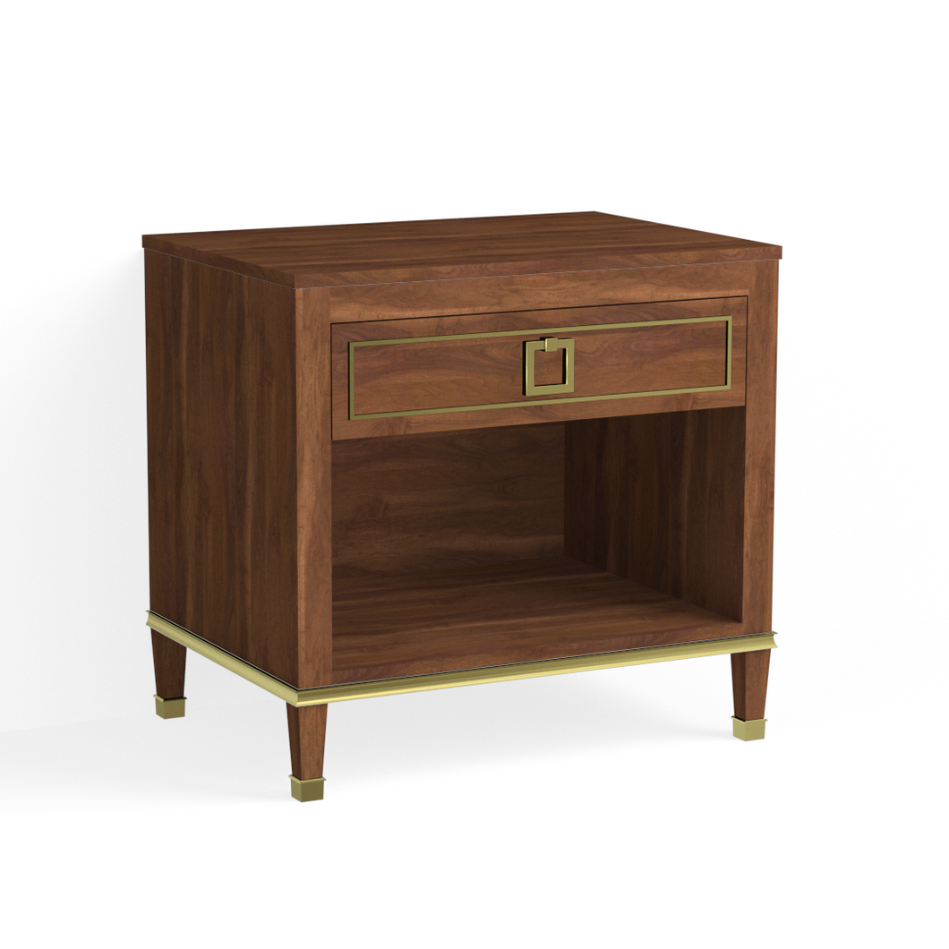 Henley Open Nightstand-Satin Brass and French Walnut