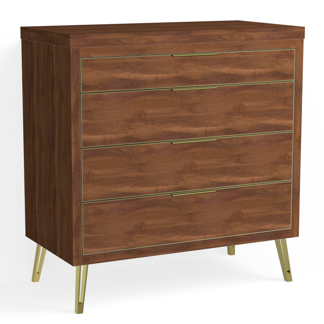 Josie 4 Drawer Dresser-Satin Brass and French Walnut