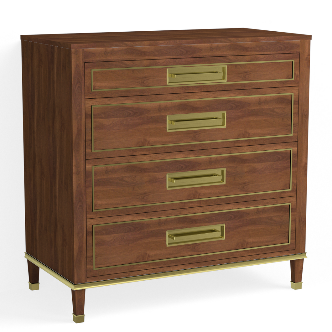 Henley 4 Drawer Dresser-Satin Brass and French Walnut