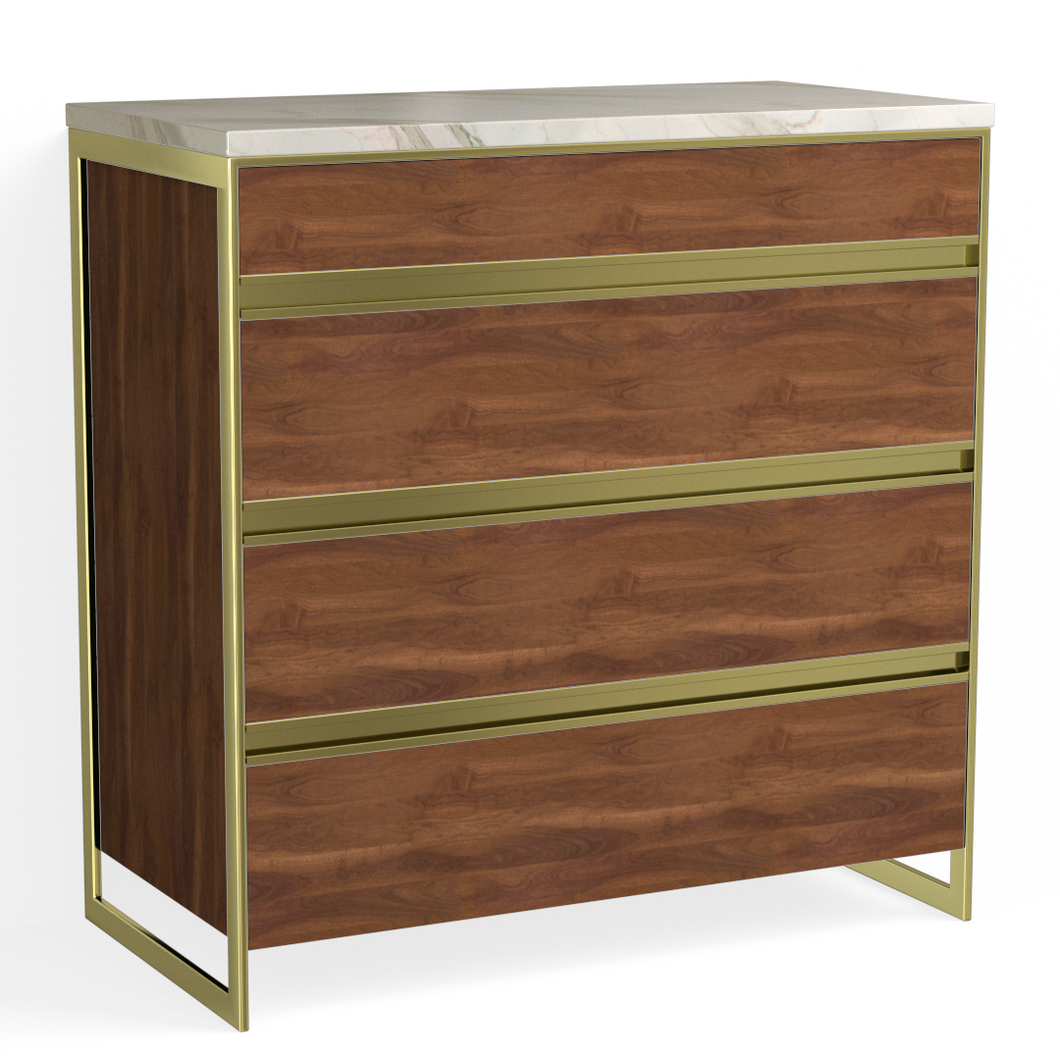 Avento 4 Drawer Dresser-Satin Brass and French Walnut