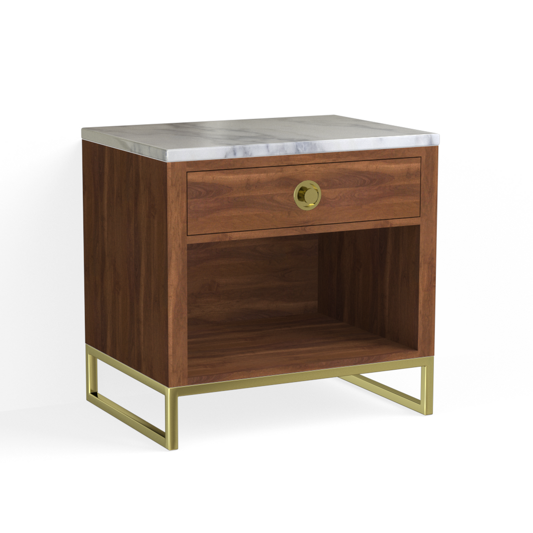 Edwin Open Nightstand-Satin Brass and French Walnut