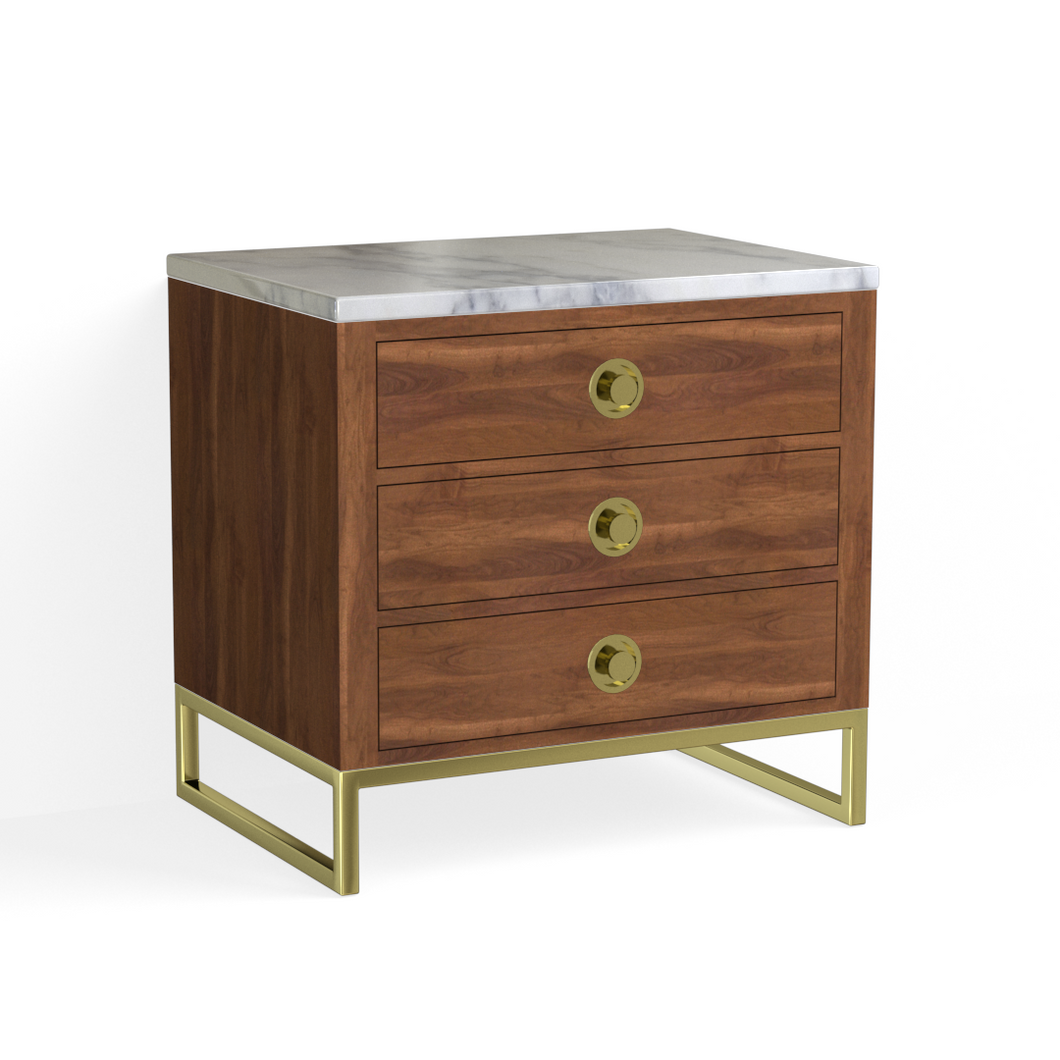 Edwin Closed Nightstand-Satin Brass and French Walnut