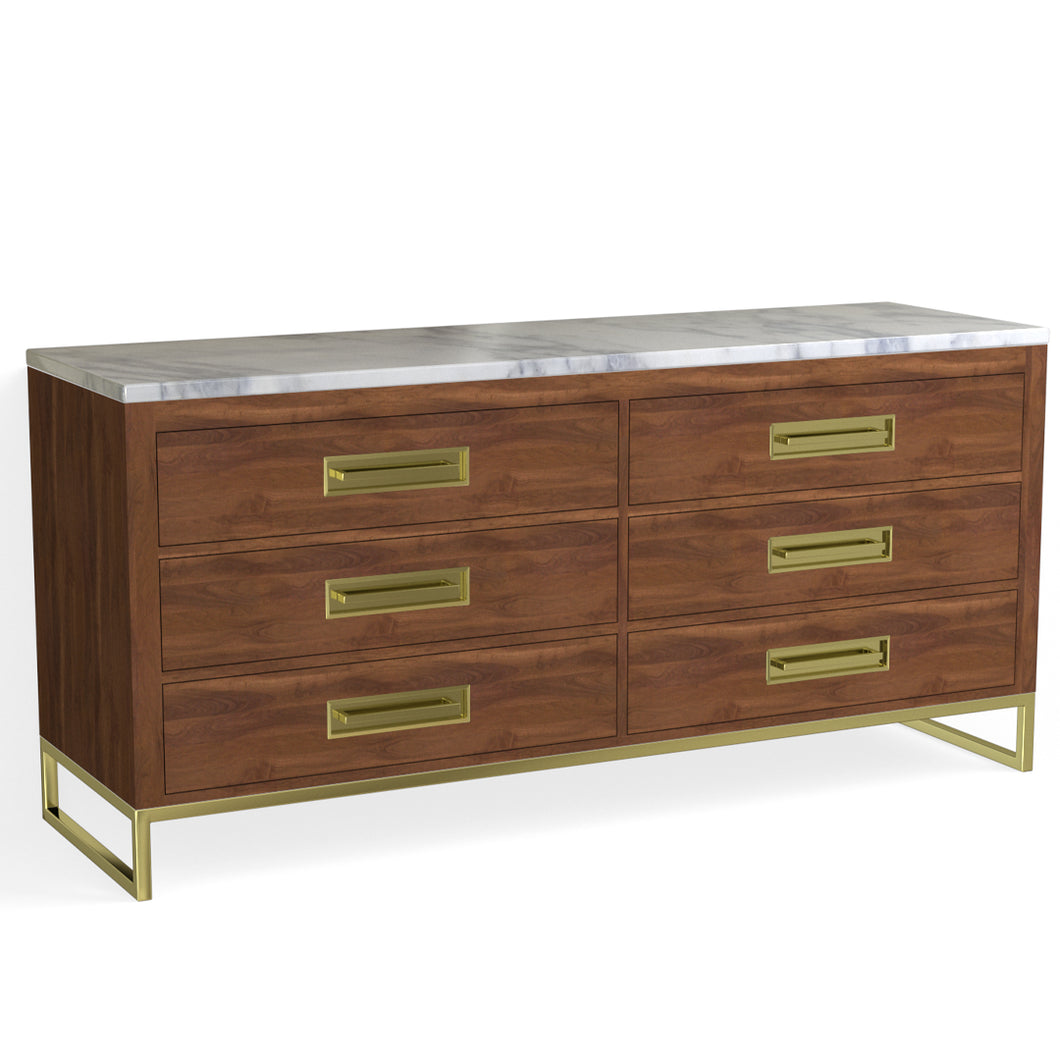 Edwin 6 Drawer Dresser-Satin Brass and French Walnut