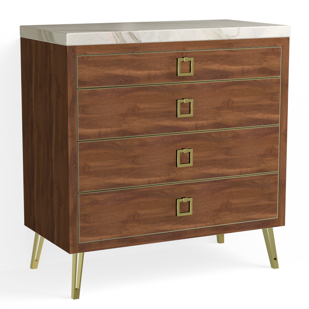 Josie 4 Drawer Dresser-Satin Brass and French Walnut